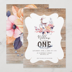 Convite Rustic Deer Primavera Birthday
