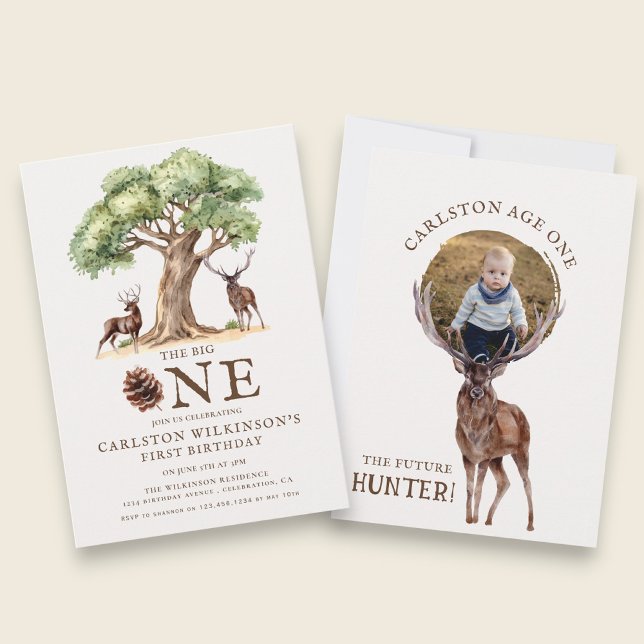 Convite Rustic Deer "The Big ONE" First Birthday Invitatio (Criador carregado)