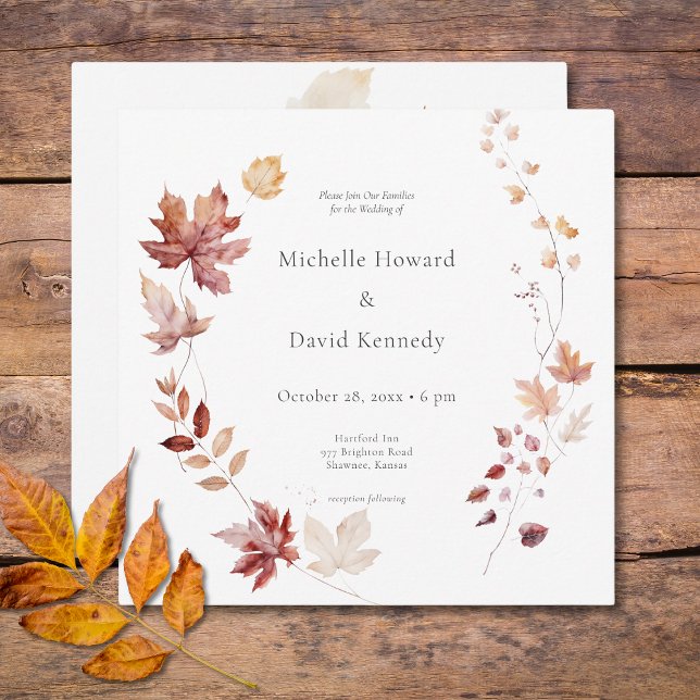 Convite Rustic Delicate Burgundy & Rust Fall Deixa Square (Rustic Delicate Burgundy & Rust Fall Leaves Square Invitation)