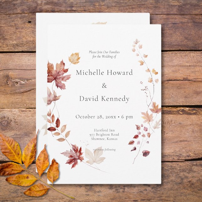 Convite Rustic Delicate Burgundy & Rust Fall Folaves (Rustic Delicate Burgundy & Rust Fall Leaves Invitation)