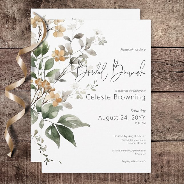 Convite Rustic Delicate Tan Fall Wildflower Bridal Brunch (Rustic Delicate Tan Fall Wildflowers Bridal Brunch Invitation)