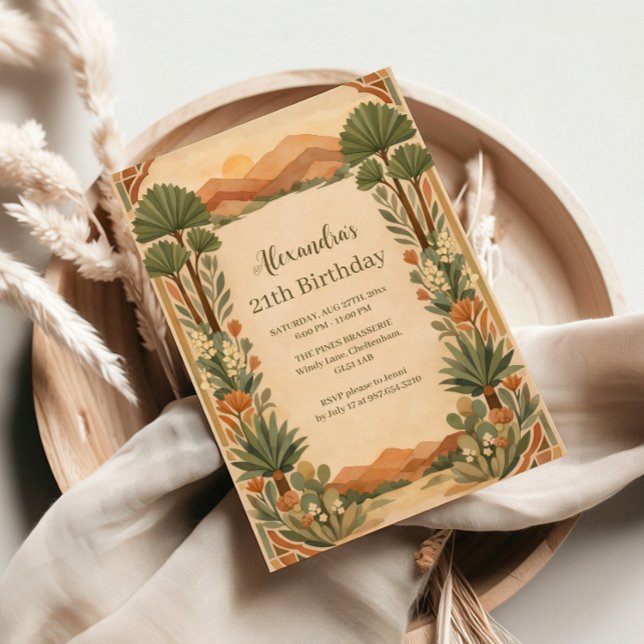 Convite Rustic Desert Florals Birthday (Criador carregado)