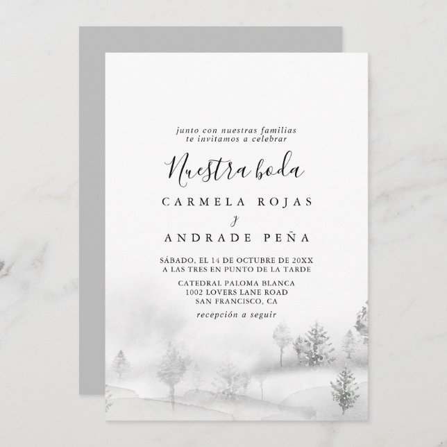 Convite Rustic Destination Winter Mountain Nuestra Boda (Frente/Verso)