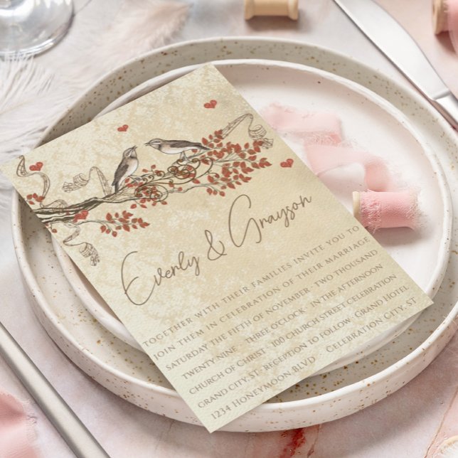 Convite Rustic Die Cut Vintage Bird Wedding Invite (Criador carregado)