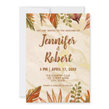 Convite Rustic Dourado para Casamento de Mármore T