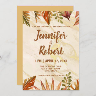 Convite Rustic Dourado para Casamento de Mármore T