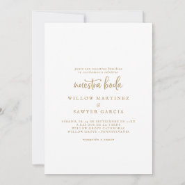 Convite Rustic Dourado Script Spain Nuestra Boda