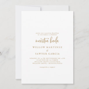 Convite Rustic Dourado Script Spain Nuestra Boda