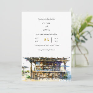 Convite Rustic Driftwood Tropical Tiki Bar Beach Casamento
