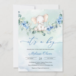 Convite Rustic Dusty Blue Floral É um Chá de fraldas