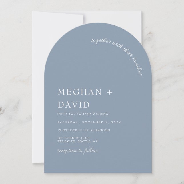 Convite Rustic Dusty Blue Modern Arch Wedding  Invitation (Frente)
