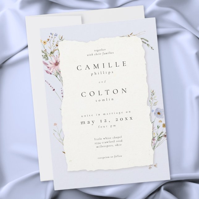 Convite Rustic Dusty Blue Romantic Wildflower Wedding (Rustic Blush Pink Romantic Wildflower Wedding Invitation)