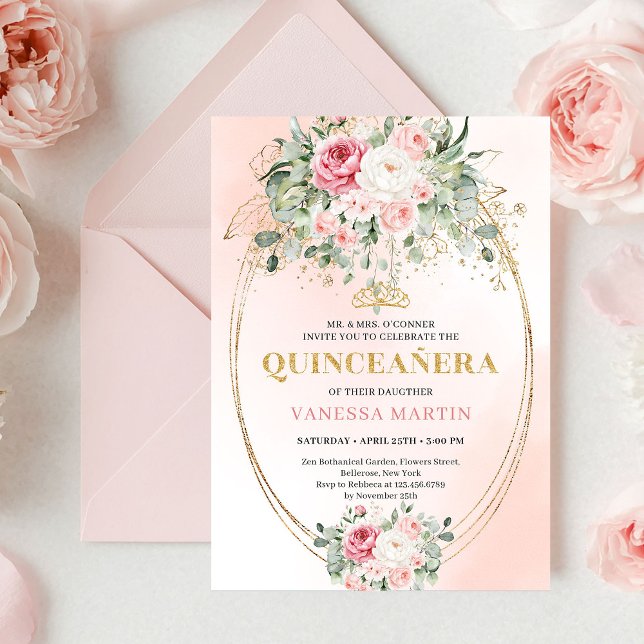 Convite Rustic Dusty Pink Rose Gold Quinceañera (Rustic Dusty Pink Rose Gold Quinceañera Invite

)