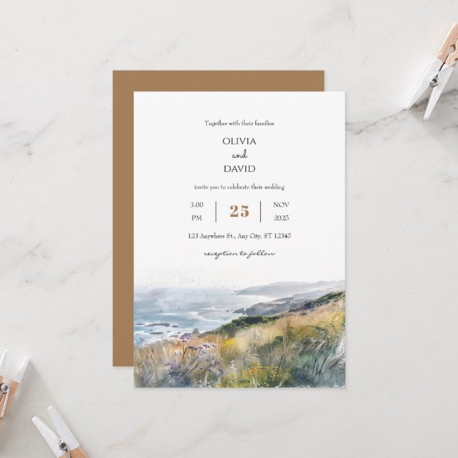 Convite Rustic Dusty Windy Bluff Ocean View Casação na pra (Frente/Verso In Situ)