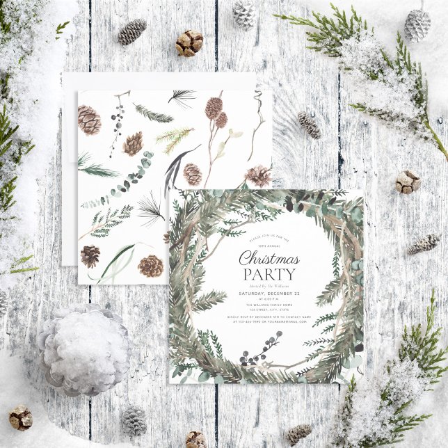 Convite Rustic Dusty Winter Wreath Festa de Natal (Criador carregado)