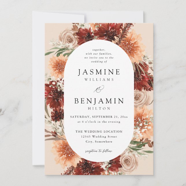 Convite Rustic Earth & Champagne Florals Beige de casament (Frente)