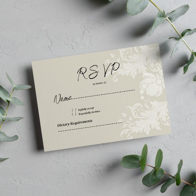 Convite Rustic earthy neutral white floral lace RSVP (Rustic earthy neutral white floral lace RSVP)