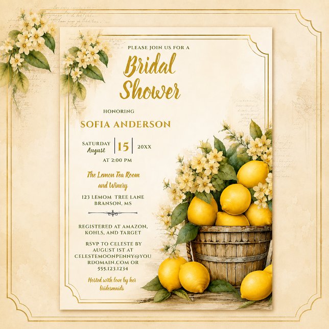 Convite Rustic Elegance Lemon Grove Chá de Noiva |  (Criador carregado)
