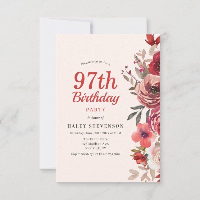 Convite Rustic Elegant Boho Chic Floral 97th Birthday (Frente)
