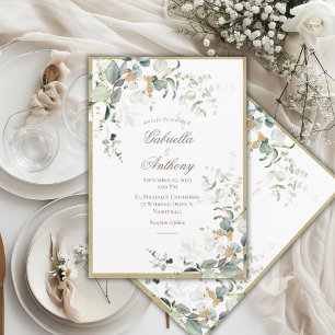 Convite Rustic Elegant Deixa Casamento Dourado Greenery