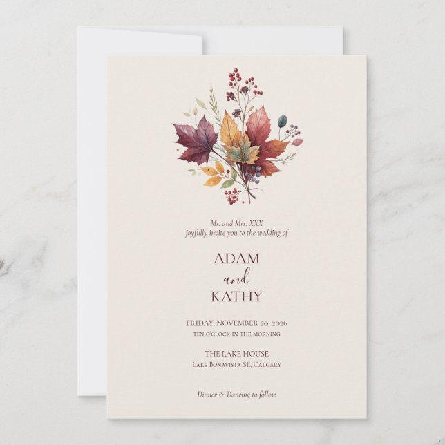 Convite Rustic Elegant Fall Botanical Wedding Invitation  (Frente)