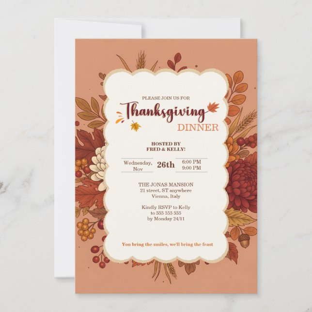Convite Rustic Elegant Floral Terracotta Invitation (Frente)