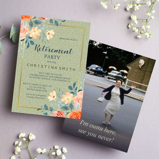 Convite Rustic Elegant Floral Watercolor Party (Rustic Elegant Floral Watercolor Retirement Party Invitation)