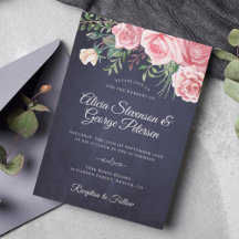 Rustic elegant navy pink floral watercolor wedding