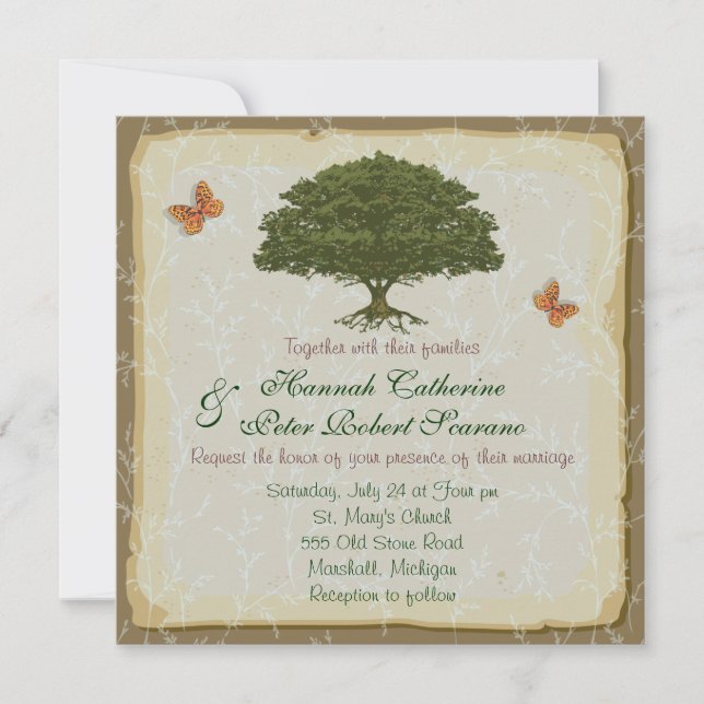 Convite Rustic Elegant Oak Tree Casamento (Frente)