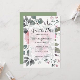 Convite Rustic elegant watercolor floral Guarde a Data