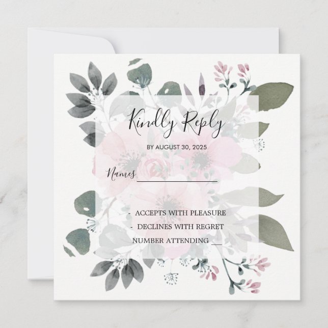 Convite Rustic elegant watercolor floral RSVP (Frente)