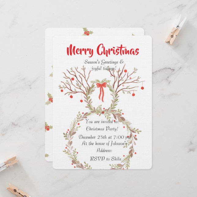 Convite Rustic elegant watercolour Christmas invite cards (Frente/Verso In Situ)