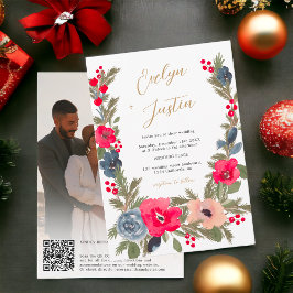 Convite Rustic Elegant Winter Floral Photo code