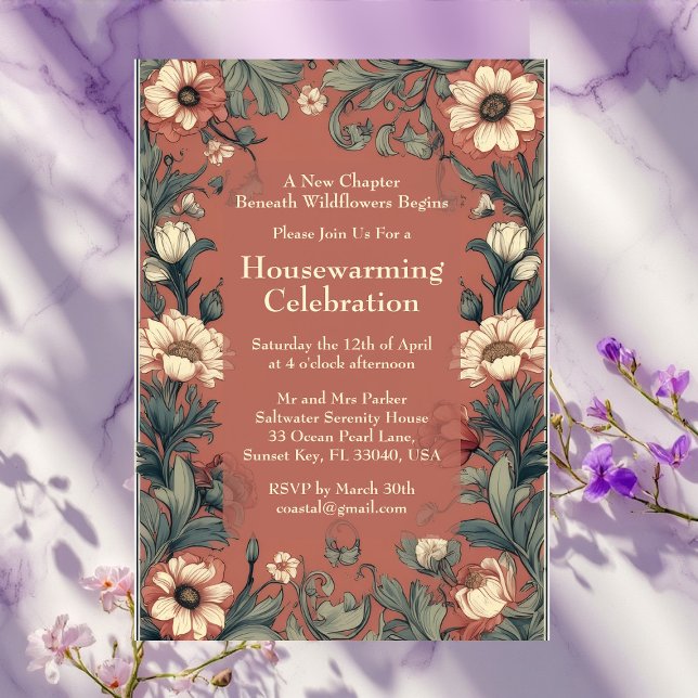 Convite Rustic English Cottage William Morris Housewarming (Rustic English Cottage William Morris Housewarming Invitation)