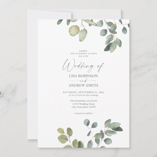 Convite Rustic Eucalyptus Duo Greenery Casamento (Frente)
