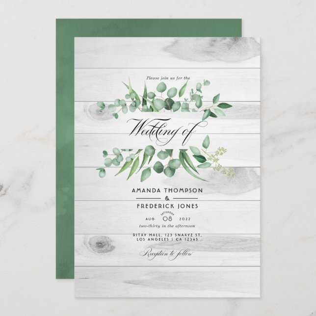 Convite Rustic Eucalyptus Greenery Código QR Casamento Paí (Frente/Verso)