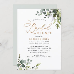 Convite Rustic Eucalyptus Greenery Dourado Bridal Brunch