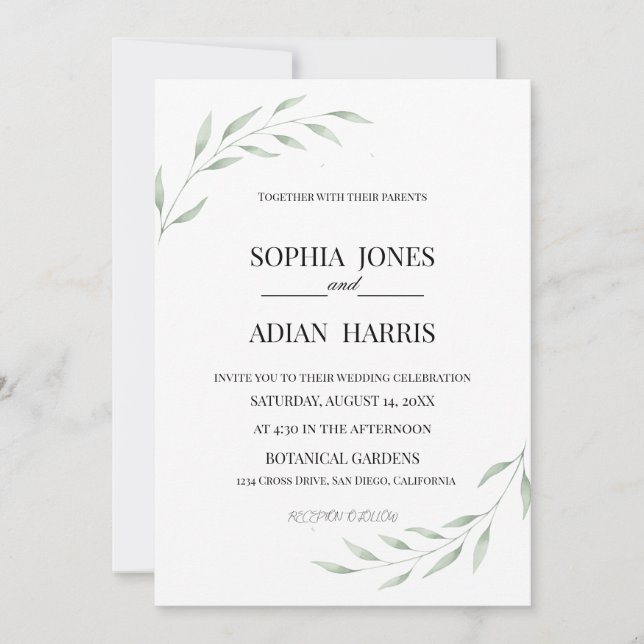 Convite Rustic Eucalyptus Greenery Wedding Invitation (Frente)