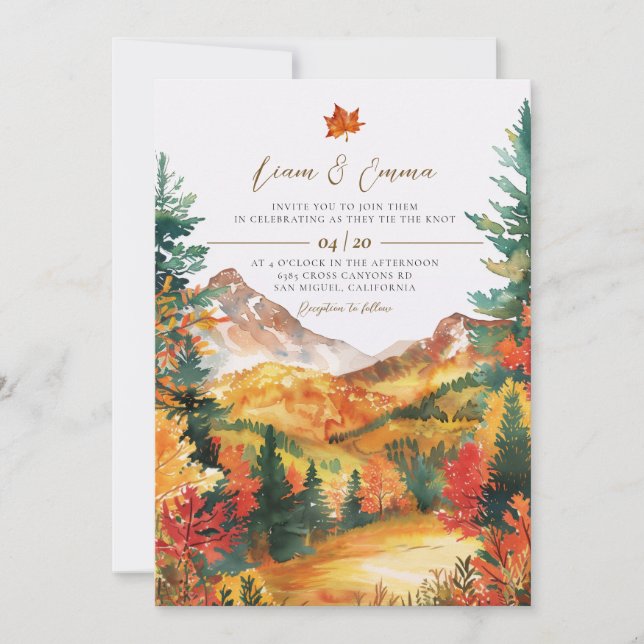 Convite Rustic Fall Autumn Landscape Wedding Invitation (Frente)
