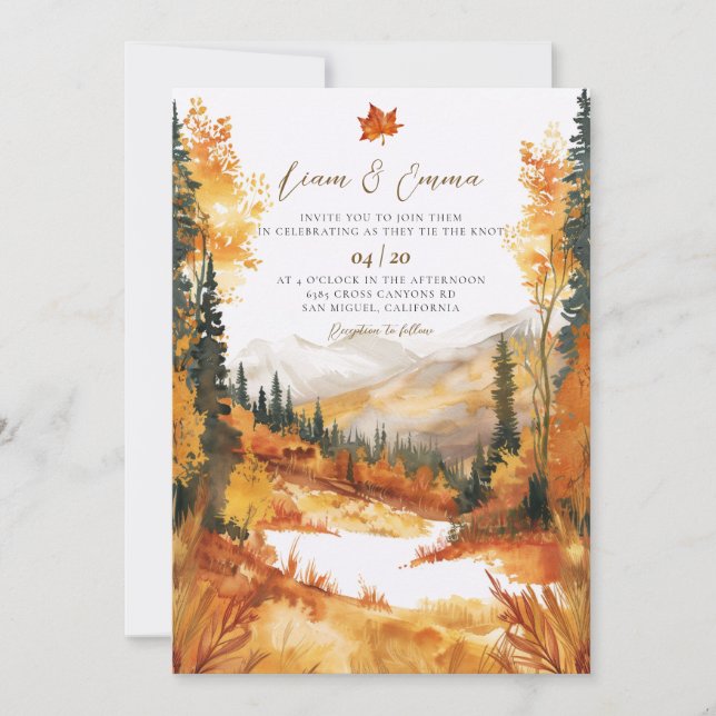Convite Rustic Fall Autumn Landscape Wedding Invitation (Frente)