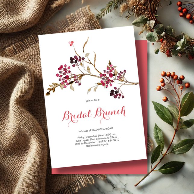 Convite Rustic Fall Bridal Brunch Com Berries (Rustic botanical fall and winter bridal shower invitations watercolor twigs and berries)
