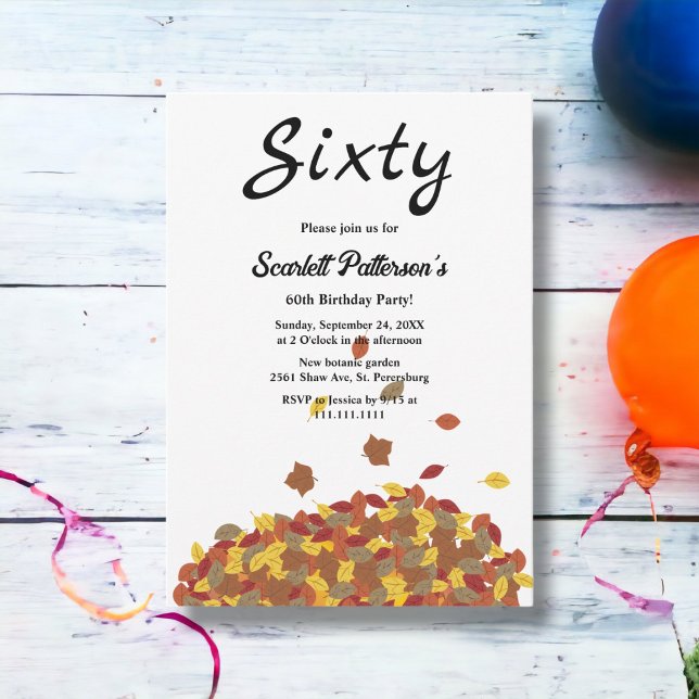 Convite Rustic Fall Deixa Autumn Floral 60º Aniversário (Criador carregado)
