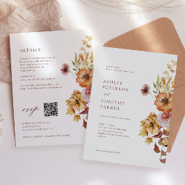 Convite Rustic Fall Floral Boho Weding QR