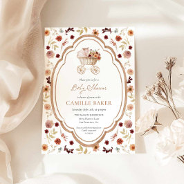 Convite Rustic Fall Floral Burgundy Baby Shower Invitation