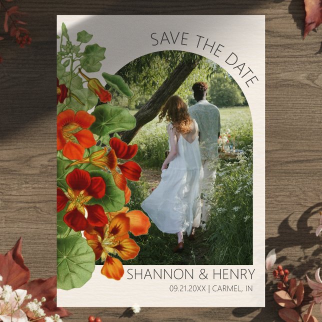 Convite Rustic Fall Floral Modern Wedding Save the Date (Invite guests to your big day with this Rustic Fall Floral Modern Wedding Save the Date!)
