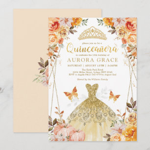 Convite Rustic Fall Floral Quinceañera Mis Quince Anos