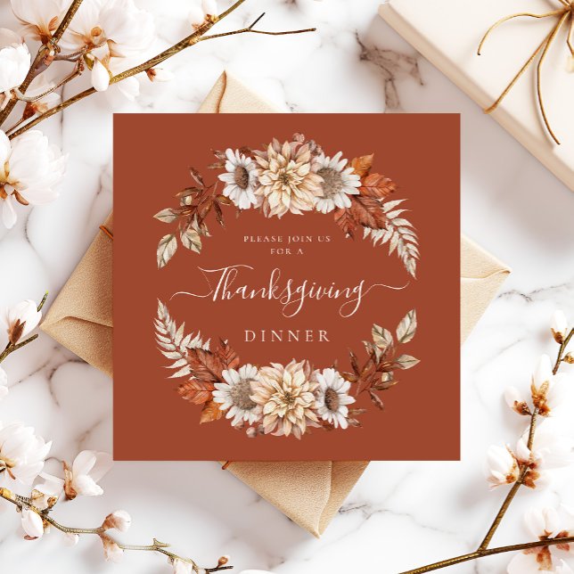 Convite Rustic Fall Floral Sai Janto de Ação de Graças (Rustic Fall Floral Leaves Thanksgiving Dinner Invitation)