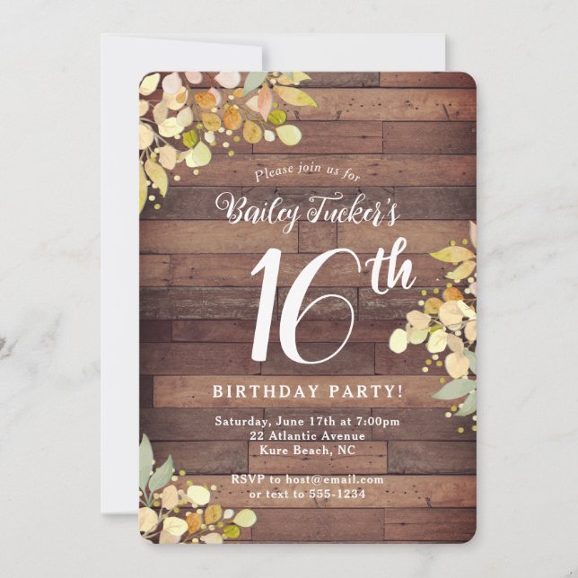 Convite Rustic Fall Florals Dourados Dots Sweet 16º Aniver (Frente)