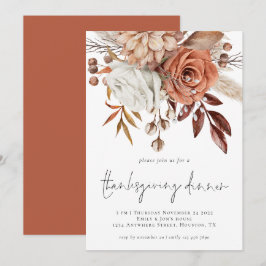Convite Rustic Fall Florals Terracotta Cream Ação de Graça