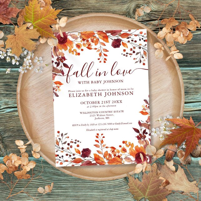 Convite Rustic Fall In Love Autumn Chá de fraldas Invent (Rustic Fall In Love Autumn Baby Shower Invitation)